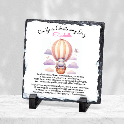 PERSONALISED PINK HIPPO CHRISTENING SLATE SL034