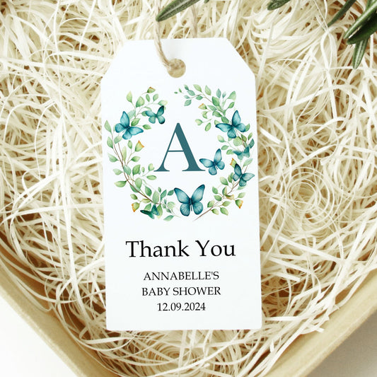 PERSONALISED PK10 EUCALYPTUS BABY SHOWER FAVOUR TAGS T054