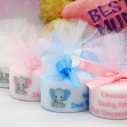 PERSONALISED PK10 ELEPHANT TEALIGHT BABY SHOWER FAVOURS TL005