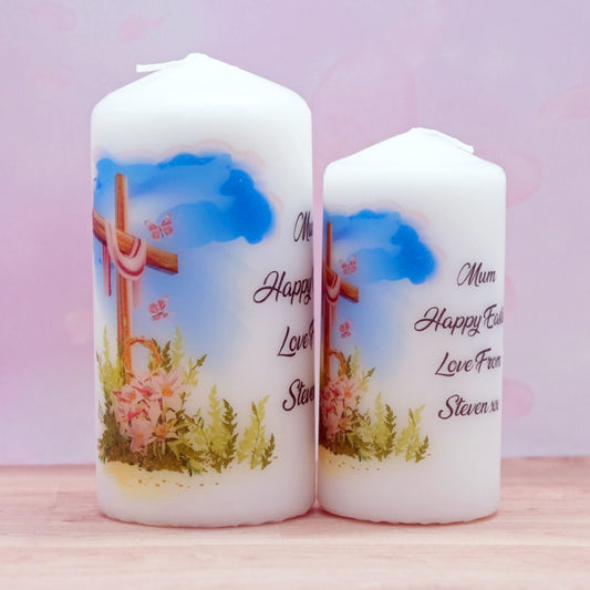 PERSONALISED CROSS EASTER CANDLE P044