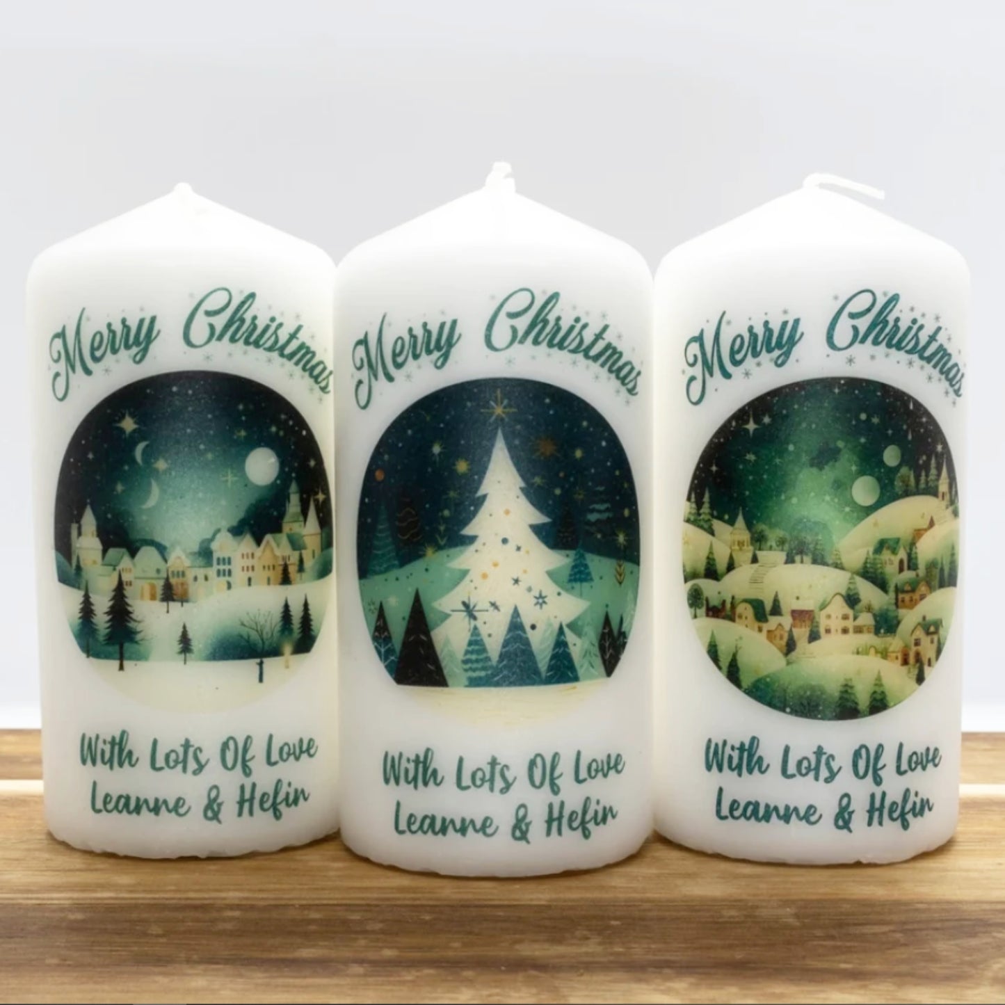 PERSONALISED TEAL TRADITIONAL CHRISTMAS CANDLE P028