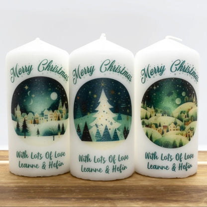 PERSONALISED TEAL TRADITIONAL CHRISTMAS CANDLE P028