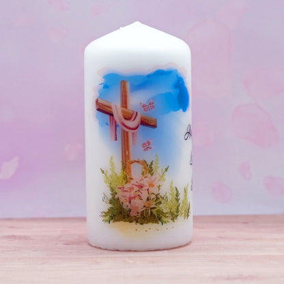 PERSONALISED CROSS EASTER CANDLE P044