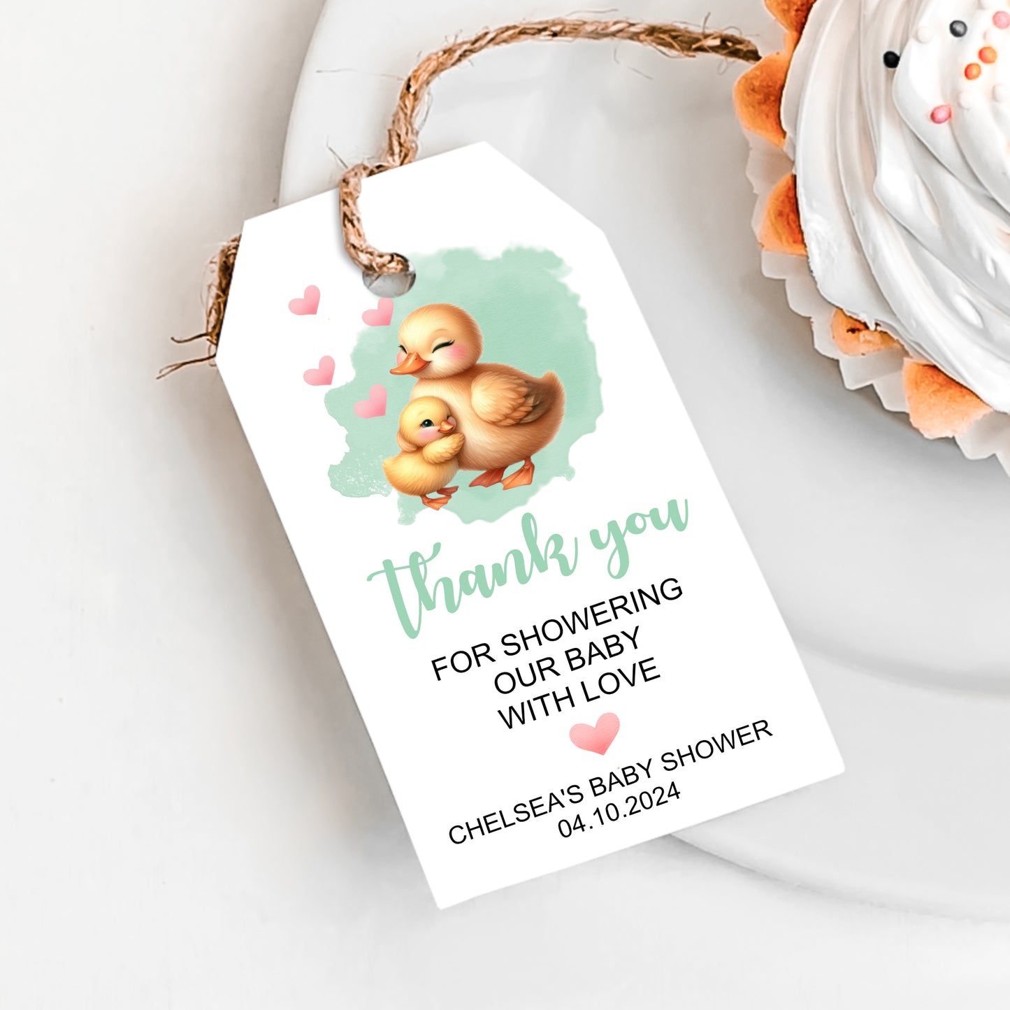 PERSONALISED PK10 DUCK & DUCKLING BABY SHOWER TAGS T057