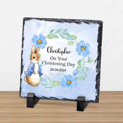 PERSONALISED BLUE OR PINK RABBIT CHRISTENING SLATE SL025