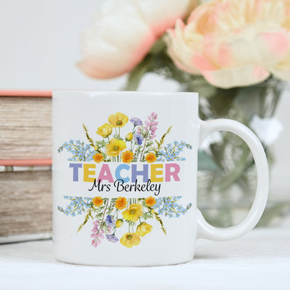 PERSONALISED FLORAL TEACHER MUG MUG AND COASTER MG057