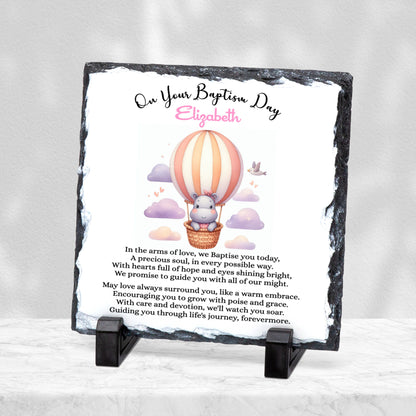 PERSONALISED PINK HIPPO CHRISTENING SLATE SL034