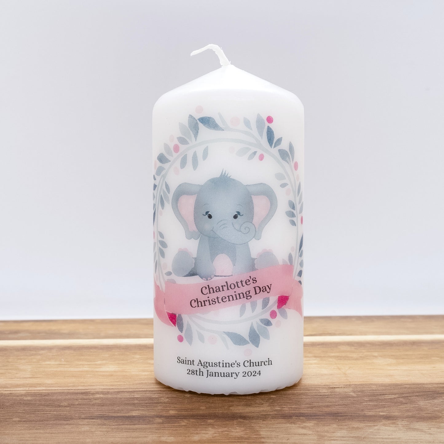 PERSONALISED 12CM ELEPHANT CHRISTENING CANDLE P009