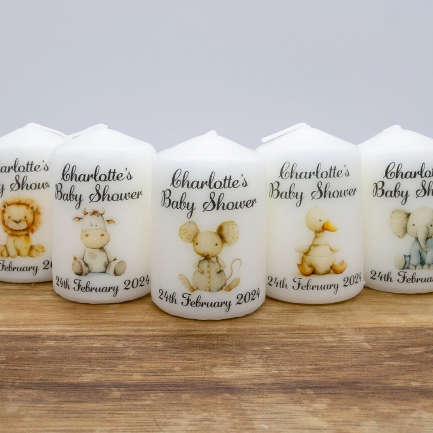 PERSONALISED PK10 6CM NEUTRAL ANIMAL BABY SHOWER CANDLES M005