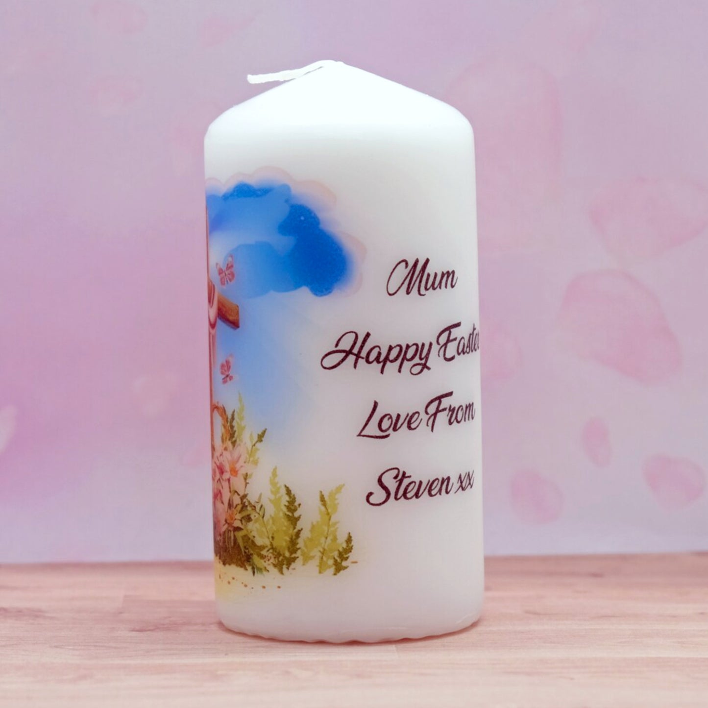 PERSONALISED CROSS EASTER CANDLE P044