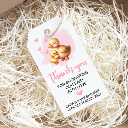 PERSONALISED PK10 DUCK & DUCKLING BABY SHOWER TAGS T057