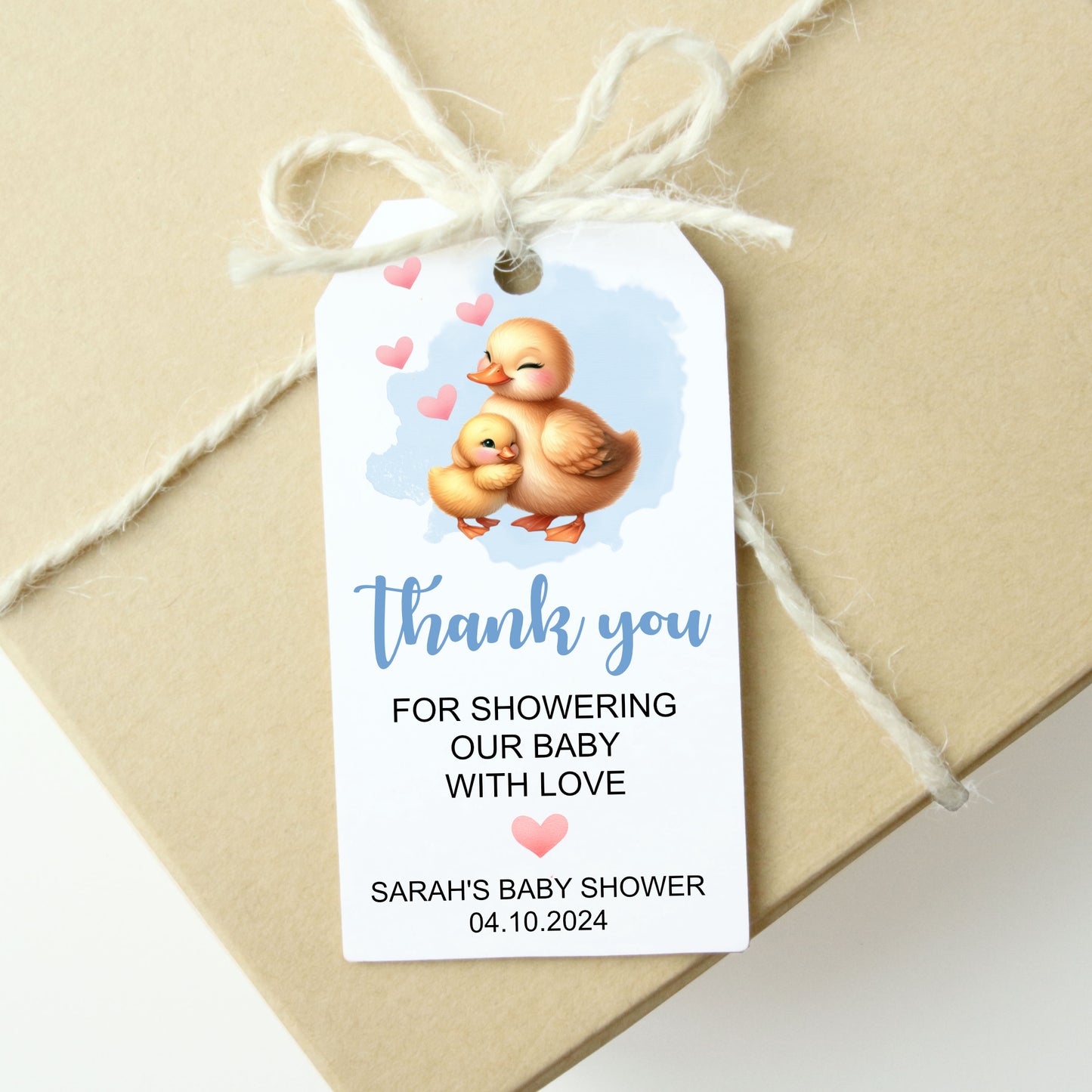 PERSONALISED PK10 DUCK & DUCKLING BABY SHOWER TAGS T057