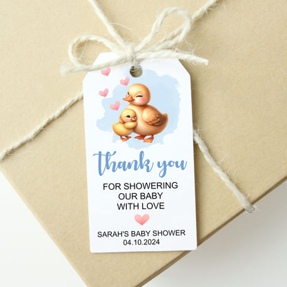 PERSONALISED PK10 DUCK & DUCKLING BABY SHOWER TAGS T057