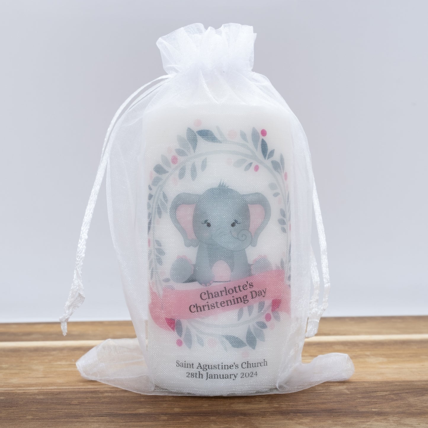 PERSONALISED 12CM ELEPHANT CHRISTENING CANDLE P009