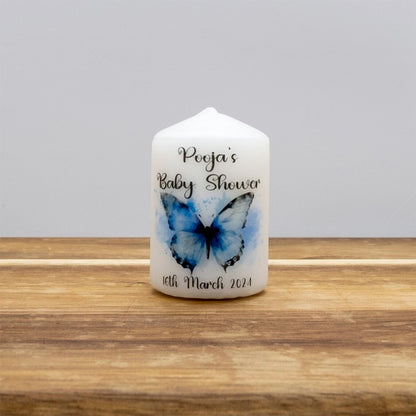 PERSONALISED PK10 BUTTERFLY BABY SHOWER 6CM FAVOUR CANDLES M009
