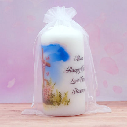 PERSONALISED CROSS EASTER CANDLE P044