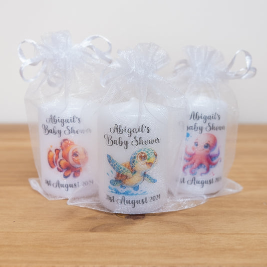 PERSONALISED 6CM "UNDER THE SEA" BABY SHOWER CANDLE FAVOURS PK10 M024