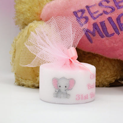 PERSONALISED PK10 ELEPHANT TEALIGHT BABY SHOWER FAVOURS TL005