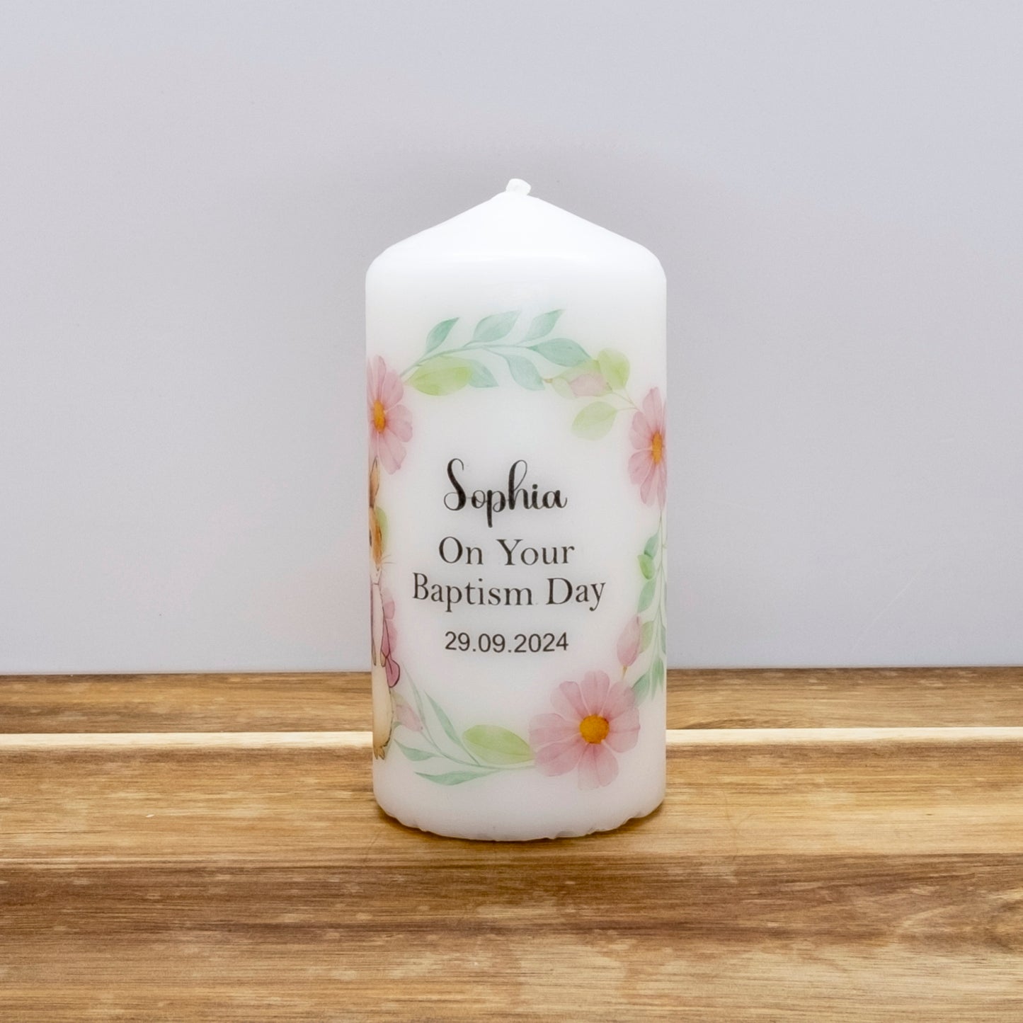 PERSONALISED RABBIT CHRISTENING CANDLE P008