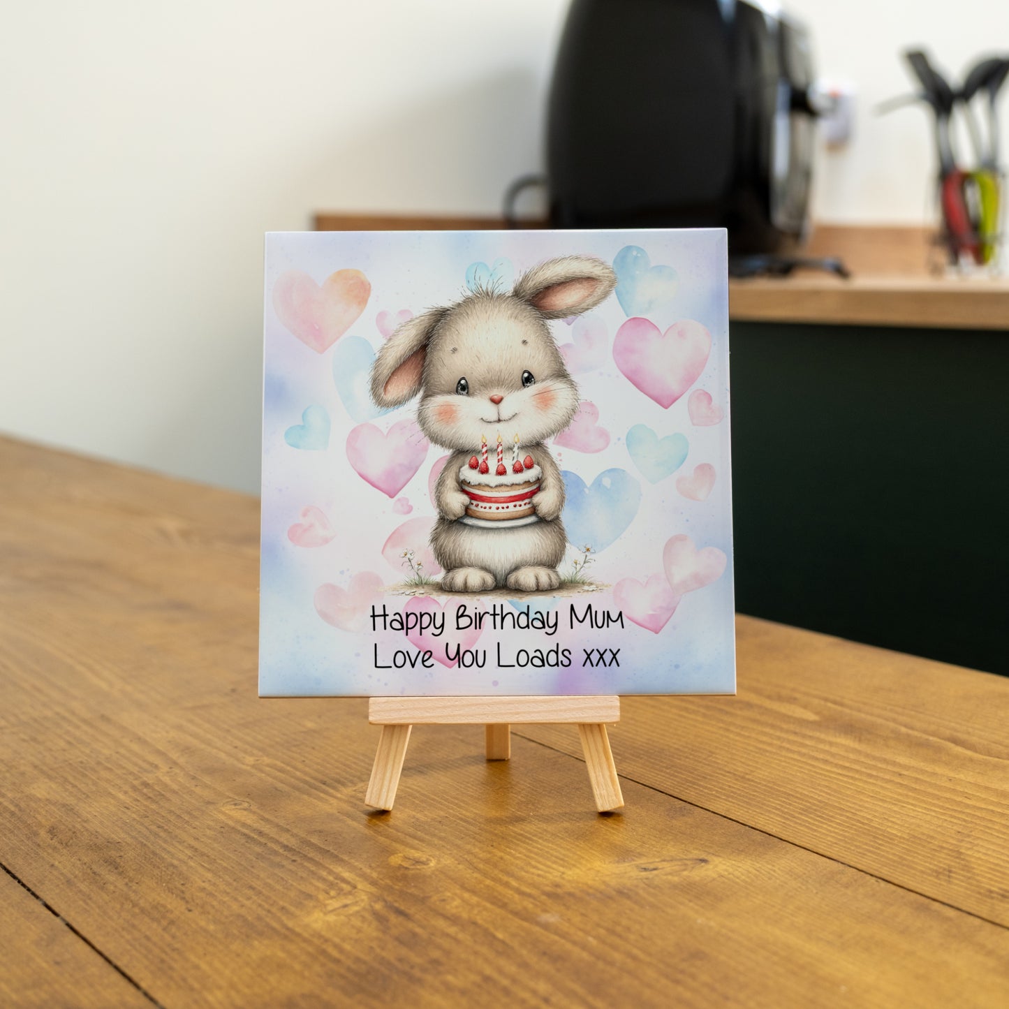 PERSONALISED 15CM BIRTHDAY CERAMIC TILE WITH WOODEN EASEL (10 DESIGNS)