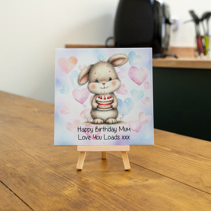 PERSONALISED 15CM BIRTHDAY CERAMIC TILE WITH WOODEN EASEL (10 DESIGNS)