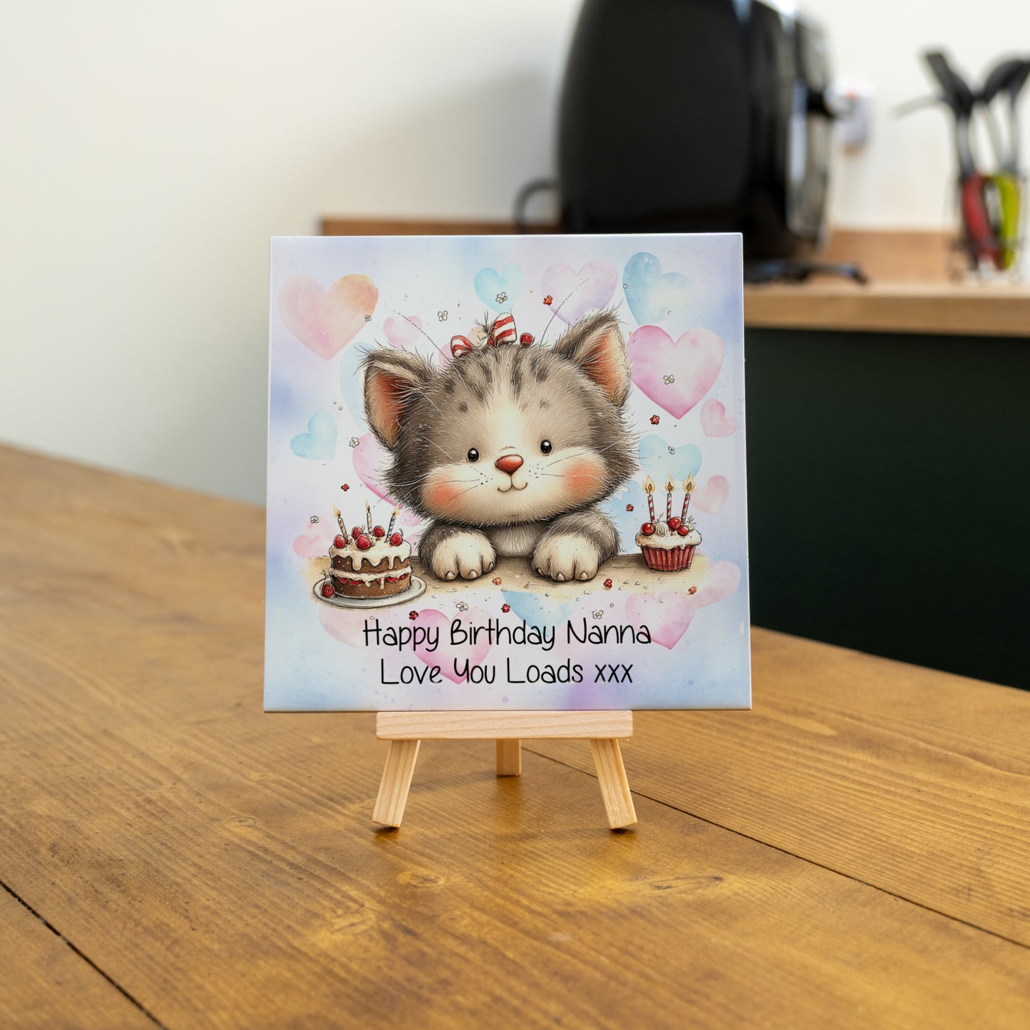 PERSONALISED 15CM BIRTHDAY CERAMIC TILE WITH WOODEN EASEL (10 DESIGNS)