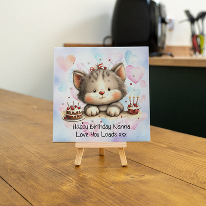 PERSONALISED 15CM BIRTHDAY CERAMIC TILE WITH WOODEN EASEL (10 DESIGNS)