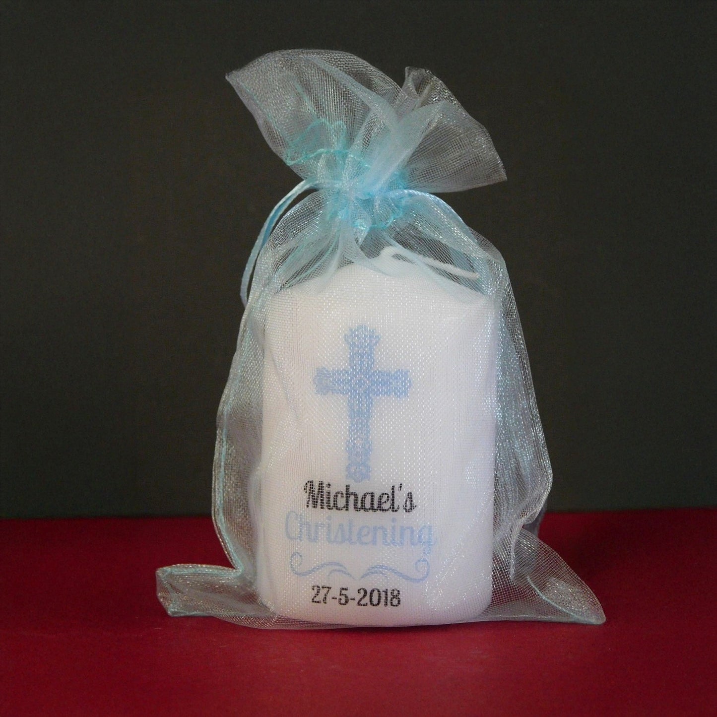 PERSONALISED 6CM CROSS CHRISTENING CANDLE FAVOURS PK10 M016