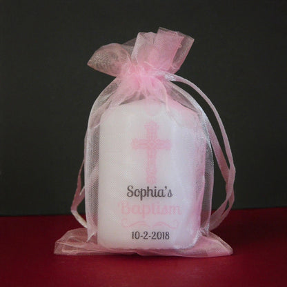 PERSONALISED 6CM CROSS CHRISTENING CANDLE FAVOURS PK10 M016