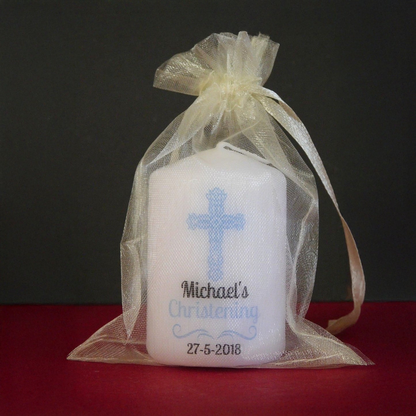 PERSONALISED 6CM CROSS CHRISTENING CANDLE FAVOURS PK10 M016