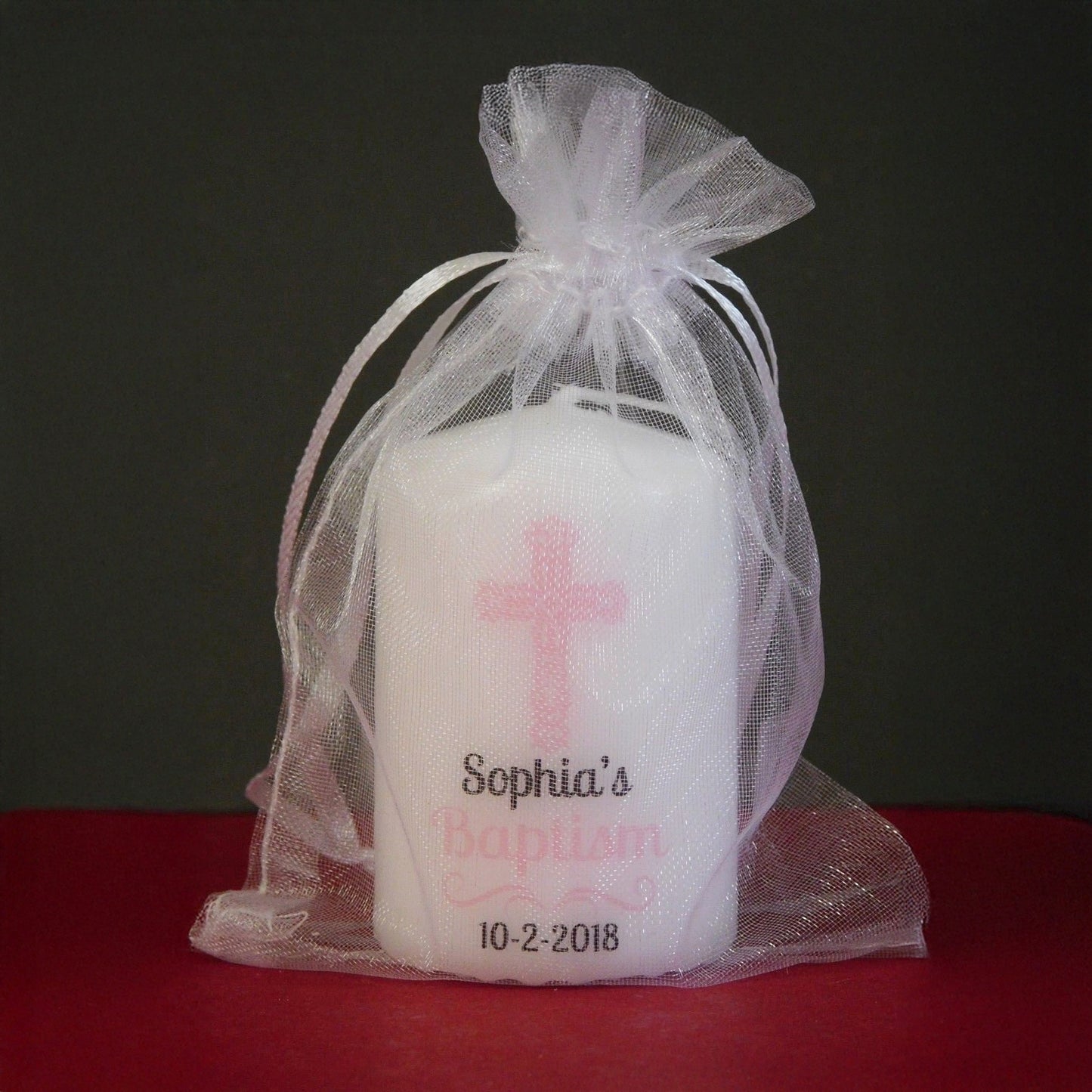 PERSONALISED 6CM CROSS CHRISTENING CANDLE FAVOURS PK10 M016