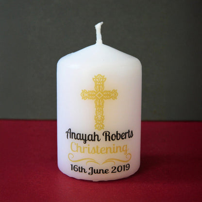 PERSONALISED 6CM CROSS CHRISTENING CANDLE FAVOURS PK10 M016