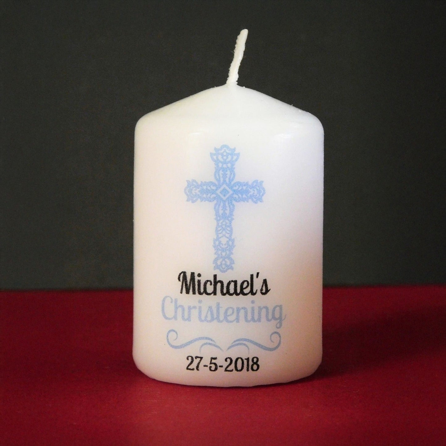 PERSONALISED 6CM CROSS CHRISTENING CANDLE FAVOURS PK10 M016