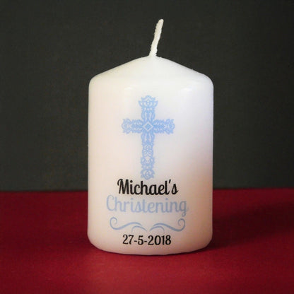 PERSONALISED 6CM CROSS CHRISTENING CANDLE FAVOURS PK10 M016