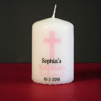 PERSONALISED 6CM CROSS CHRISTENING CANDLE FAVOURS PK10 M016