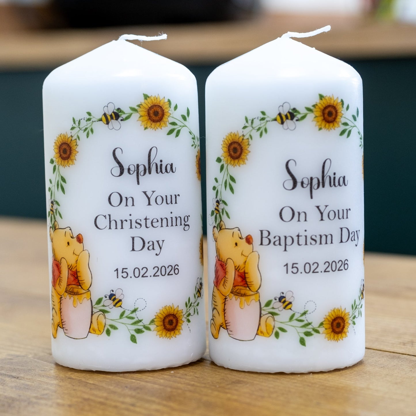 Personalised Winnie the Pooh Christening & Baptism Candle – 12cm