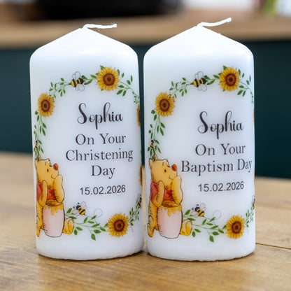 Personalised Winnie the Pooh Christening & Baptism Candle – 12cm