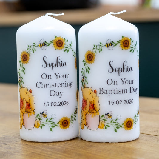 Personalised Winnie the Pooh Christening & Baptism Candle – 12cm