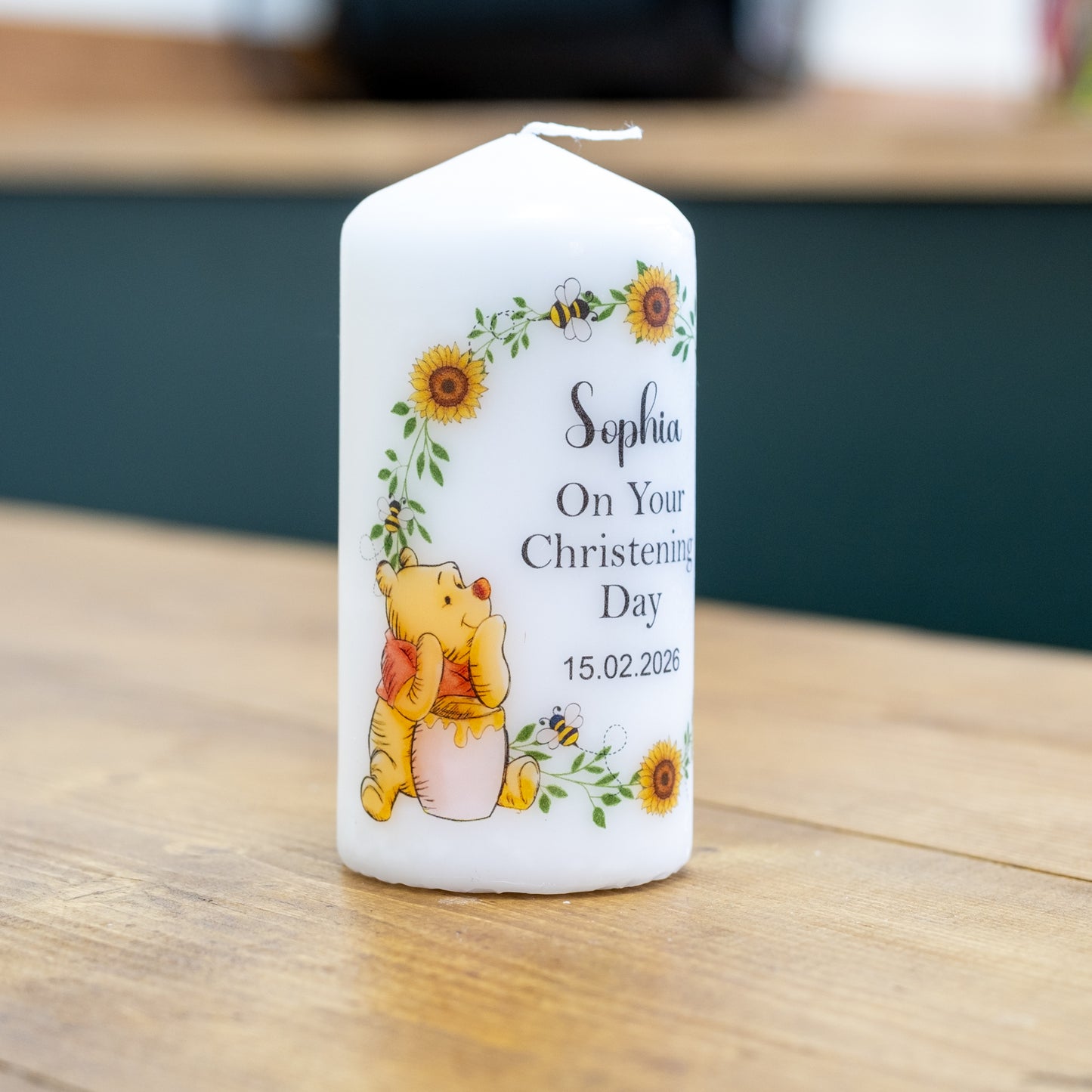Personalised Winnie the Pooh Christening & Baptism Candle – 12cm