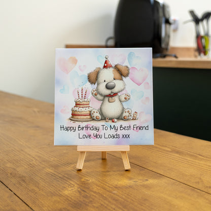 PERSONALISED 15CM BIRTHDAY CERAMIC TILE WITH WOODEN EASEL (10 DESIGNS)