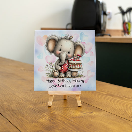 PERSONALISED 15CM BIRTHDAY CERAMIC TILE WITH WOODEN EASEL (10 DESIGNS)