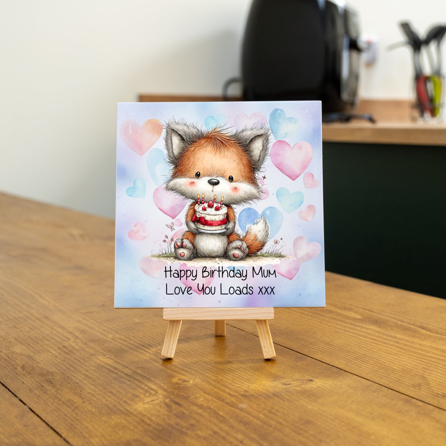 PERSONALISED 15CM BIRTHDAY CERAMIC TILE WITH WOODEN EASEL (10 DESIGNS)