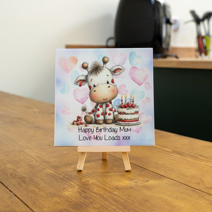 PERSONALISED 15CM BIRTHDAY CERAMIC TILE WITH WOODEN EASEL (10 DESIGNS)
