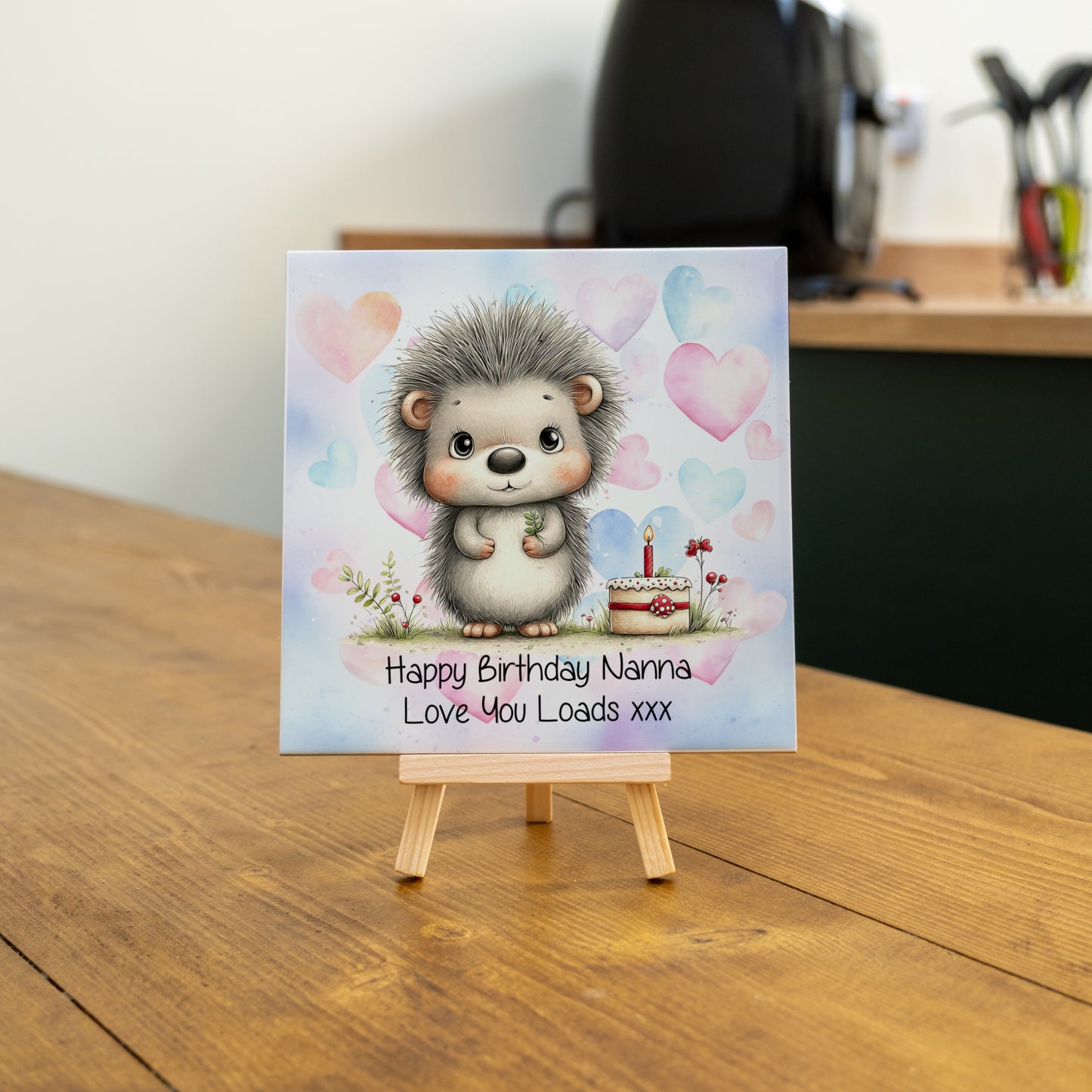 PERSONALISED 15CM BIRTHDAY CERAMIC TILE WITH WOODEN EASEL (10 DESIGNS)