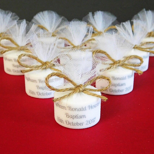 PERSONALISED RUSTIC CHRISTENING TEALIGHT FAVOURS PK10 TL006