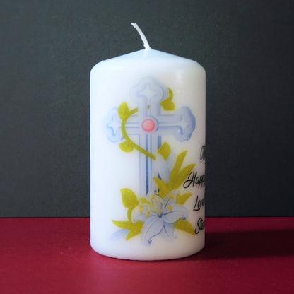 PERSONALISED ORNATE CROSS EASTER CANDLE P050