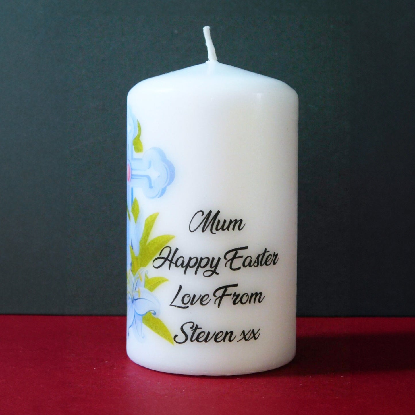 PERSONALISED ORNATE CROSS EASTER CANDLE P050