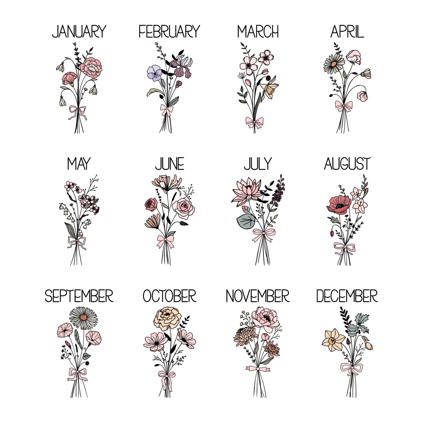 PERSONALISED LINE ART BIRTH FLOWER MUG SET