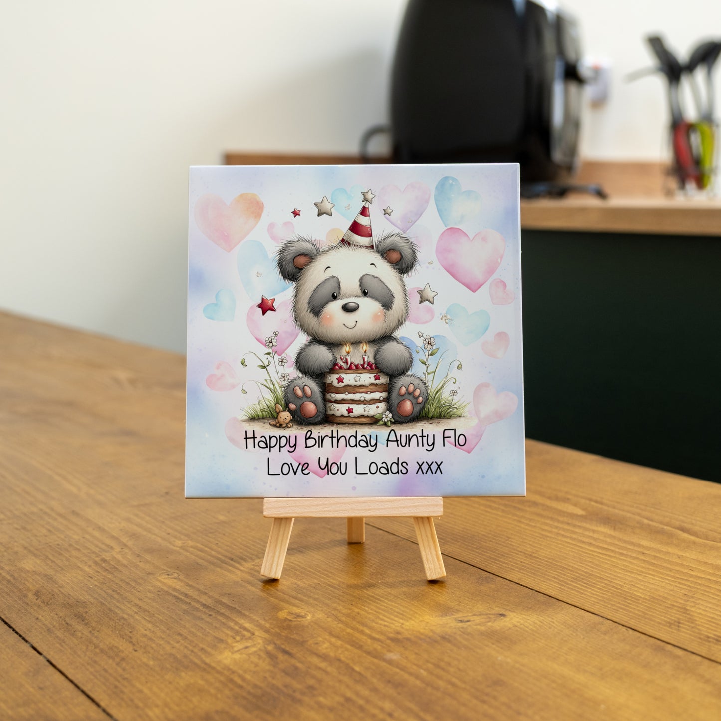 PERSONALISED 15CM BIRTHDAY CERAMIC TILE WITH WOODEN EASEL (10 DESIGNS)