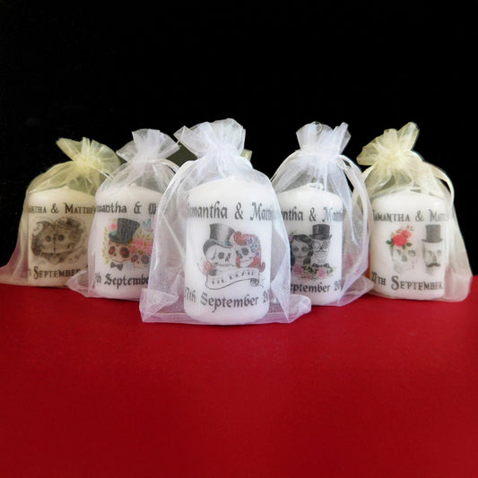 PERSONALISED 60MM SKULL WEDDING CANDLE FAVOURS PK10 - M027